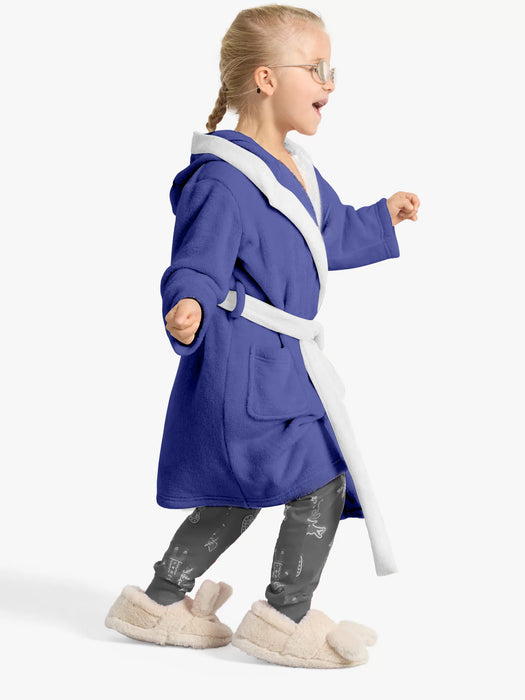 Premium Unisex Blue Bathrobe for Kids Ages 4-14 years with Hood and Tie Up Belt High quality Absorbent
