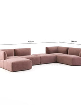 6 Seater Sofa Velvet Fabric - Peach - L680cm x W80cm x H80cm - Cotton Home