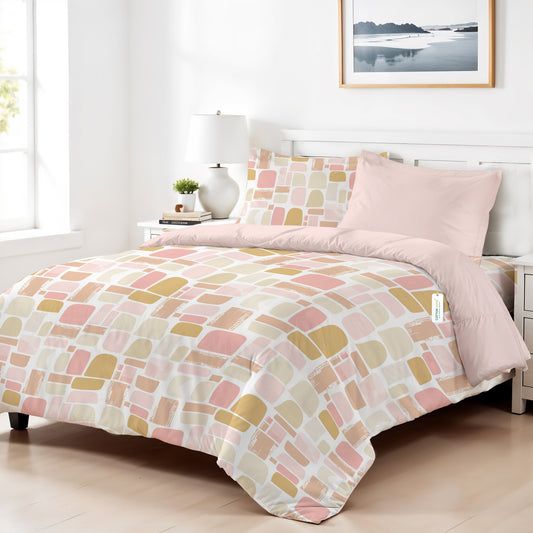 Back to School Comfort Combo - 6PC Kids Duvet Cover Set 160x220 with Pillows - Warm Blocks