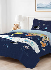3PC Kids Duvet Cover Set – 135x220 Animal Atlas Design 100% Premium Cotton