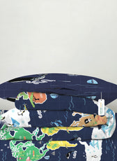 3PC Kids Duvet Cover Set – 135x220 Animal Atlas Design 100% Premium Cotton