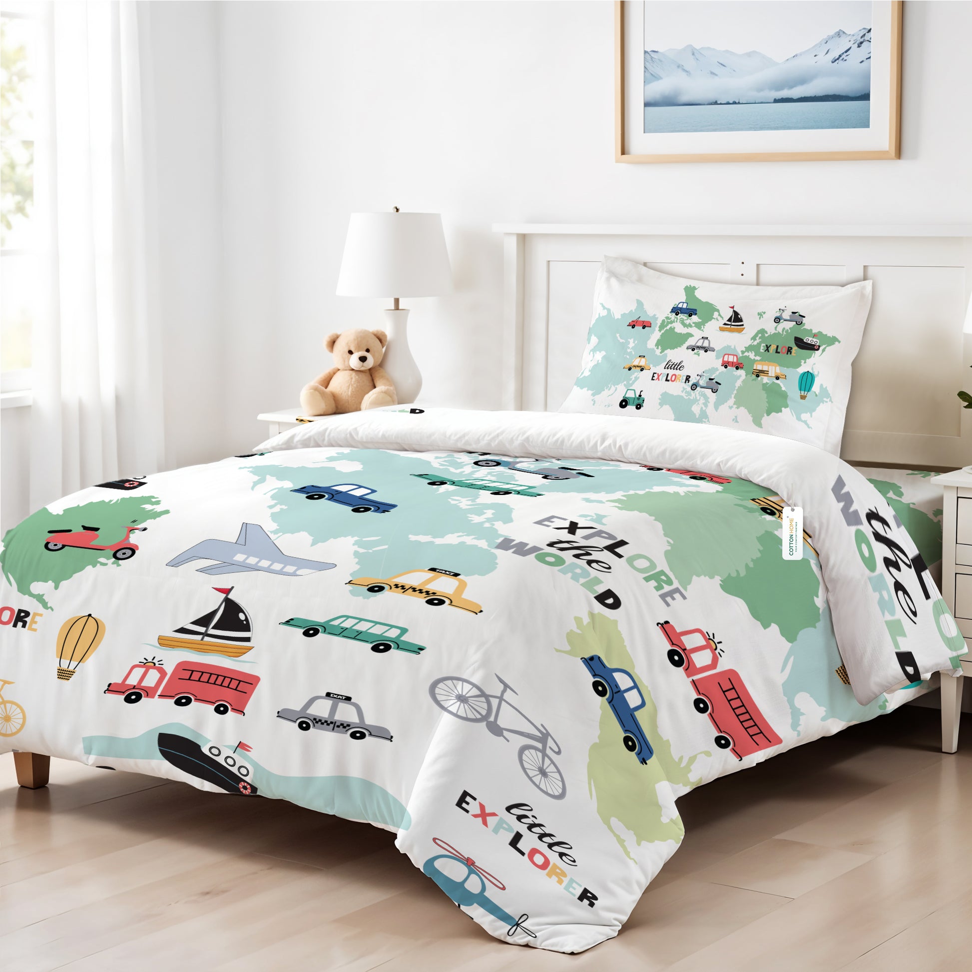 Buy 3PC Kids Duvet Cover Set – 135x220 Tiny Travelers Design 100