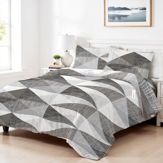 4PC Kids Duvet Cover Set – 160x220 Graphite Angles Design 100% Premium Cotton