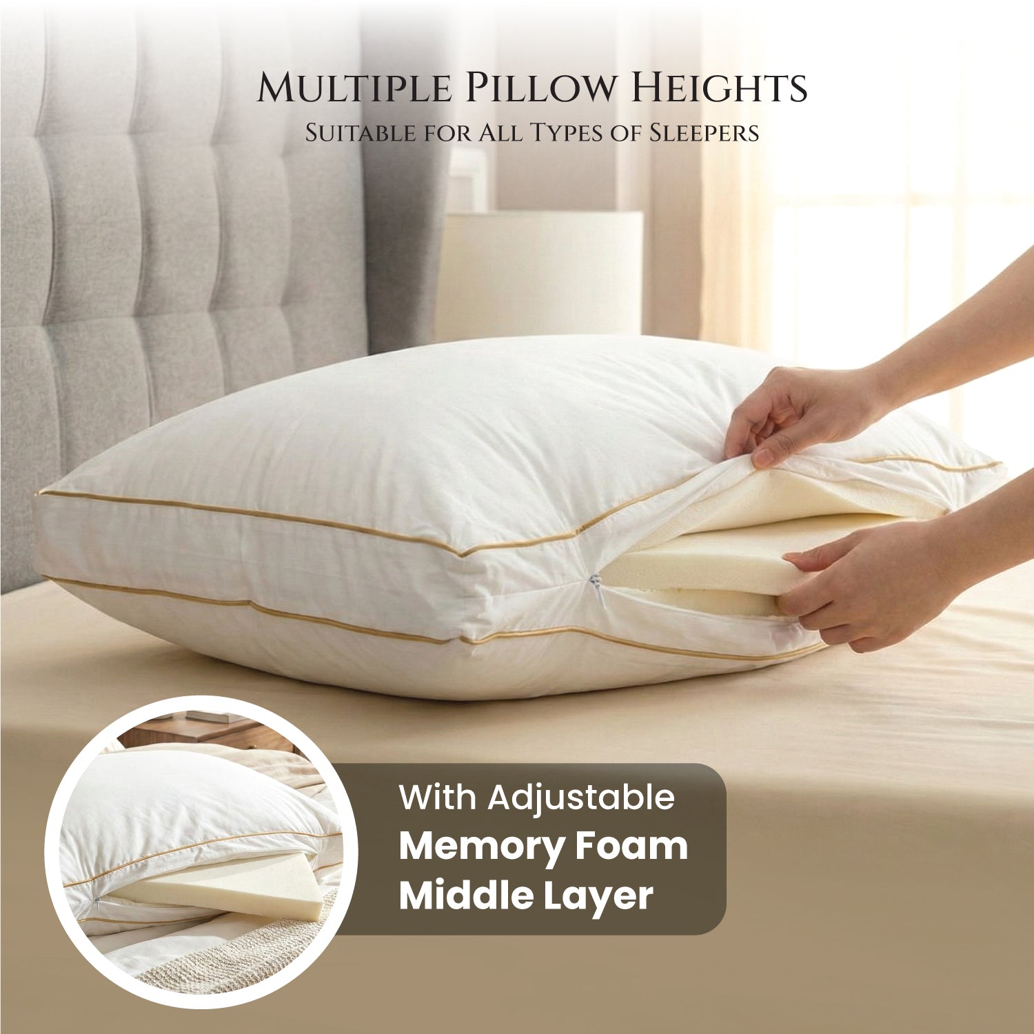 Elysian Adjustable Memory Foam Pillow – Dual Height 45x70cm