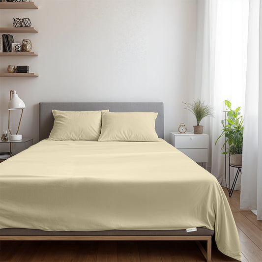 3 Piece Flat Sheet Set Super Soft Beige Queen Size 200x220 with 2 Pillow Case