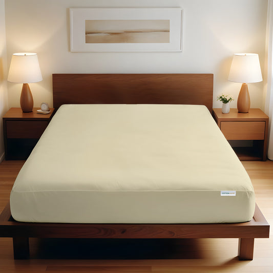 Super Soft Twin Size Fitted Sheet 160x200+30 CM Beige with Deep Pockets - Cotton Home