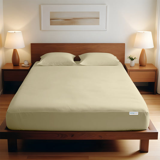 3 Piece Fitted Sheet Set Super Soft Beige King Size 180x200+25cm with 2 Pillow Case