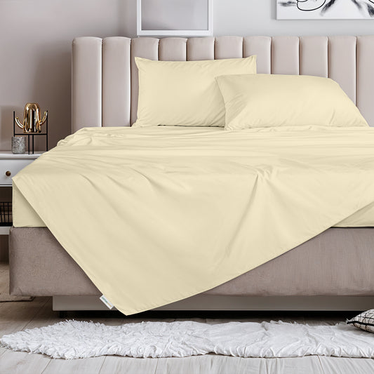 3 Piece Flat Sheet Set Super Soft Beige Single Size 160x220 with 2 Pillow Case