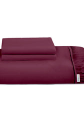 3 Piece Fitted Sheet Set Super Soft Burgundy Single Size 120x200+25cm with 2 Pillow Case - Cotton Home