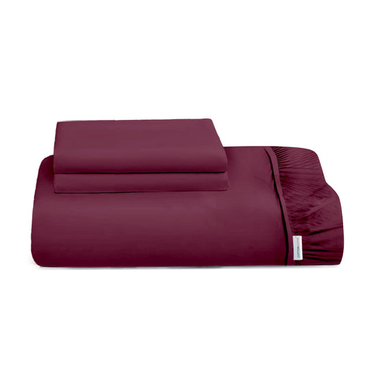 3 Piece Fitted Sheet Set Super Soft Burgundy Super King Size 200x200+30cm with 2 Pillow Case - Cotton Home