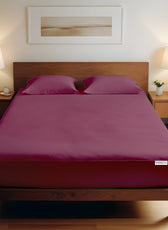 3 Piece Fitted Sheet Set Super Soft Burgundy Single Size 120x200+25cm with 2 Pillow Case - Cotton Home