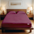 3 Piece Fitted Sheet Set Super Soft Burgundy Super King Size 200x200+30cm with 2 Pillow Case