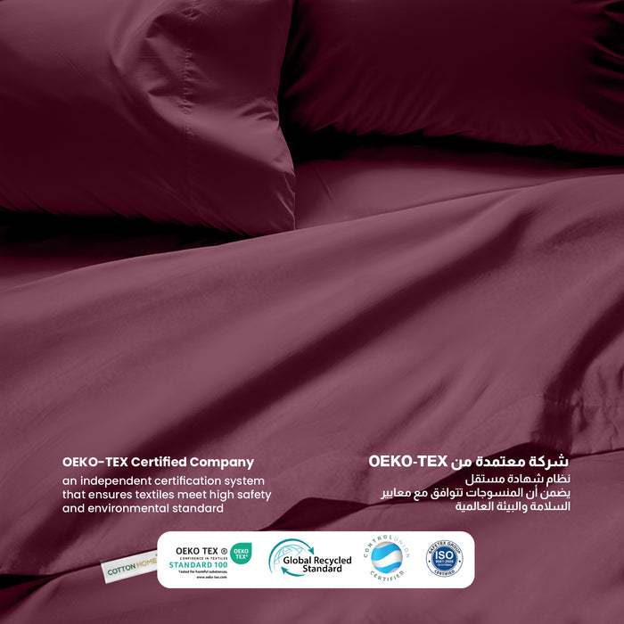 3 Piece Flat Sheet Set Super Soft Burgundy Single Size 160x220 with 2 Pillow Case