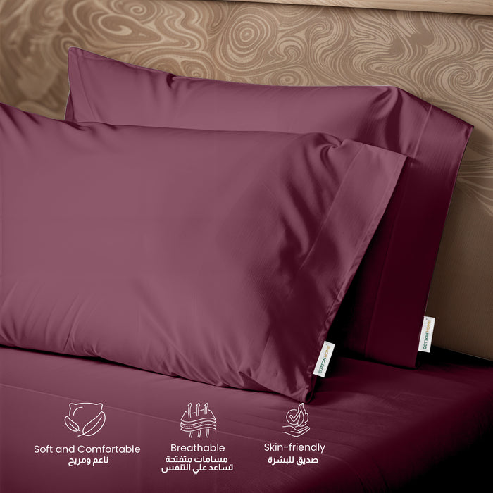 3 Piece Flat Sheet Set Super Soft Burgundy Single Size 160x220 with 2 Pillow Case
