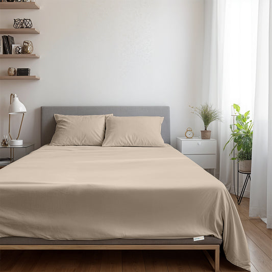 3 Piece Flat Sheet Set Super Soft Dark Beige Single Size 160x220 with 2 Pillow Case