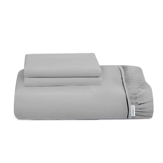 3 Piece Fitted Sheet Set Super Soft Grey Twin Size 160x200+30cm with 2 Pillow Case - Cotton Home