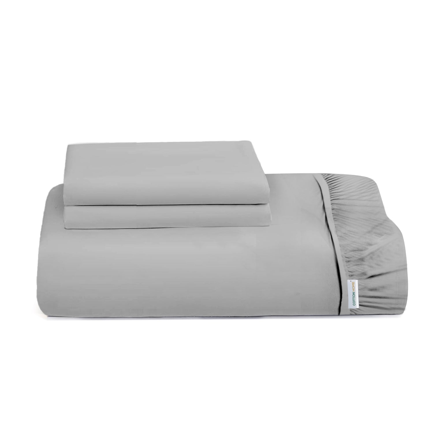 3 Piece Fitted Sheet Set Super Soft Grey Single Size 120x200+25cm with 2 Pillow Case - Cotton Home