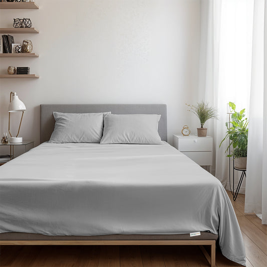 3 Piece Flat Sheet Set Super Soft Grey Queen Size 200x220 with 2 Pillow Case
