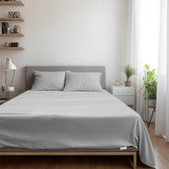 3 Piece Flat Sheet Set Super Soft Grey Queen Size 200x220 with 2 Pillow Case