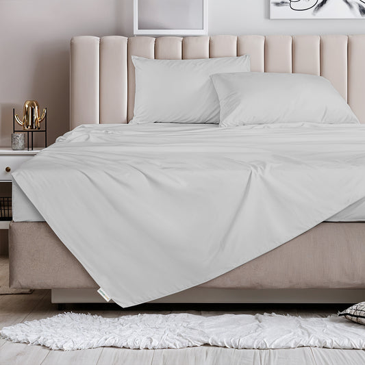 3 Piece Flat Sheet Set Super Soft Grey Single Size 160x220 with 2 Pillow Case