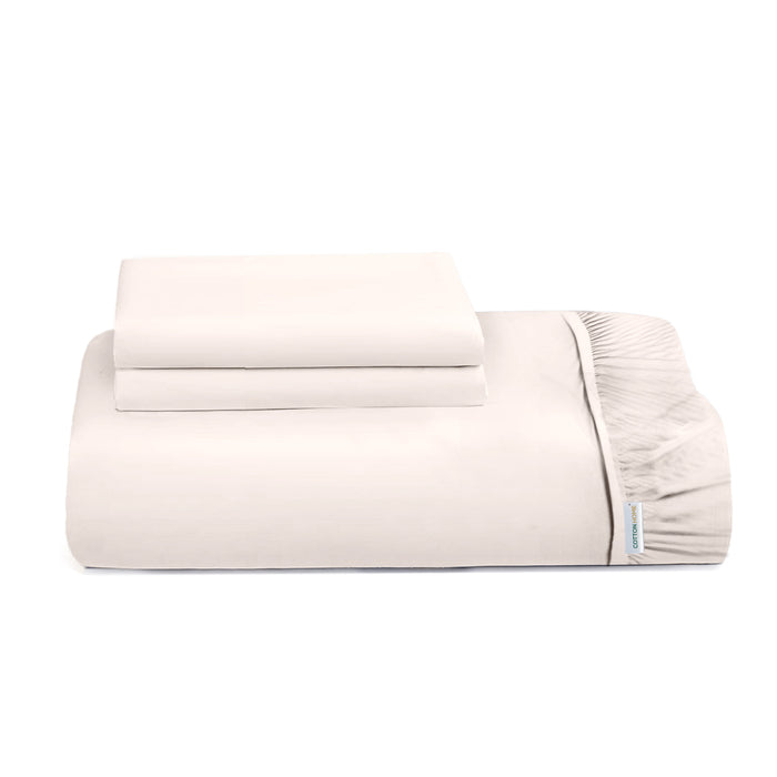 3 Piece Fitted Sheet Set Super Soft Ivory Single Size 120x200+25cm with 2 Pillow Case