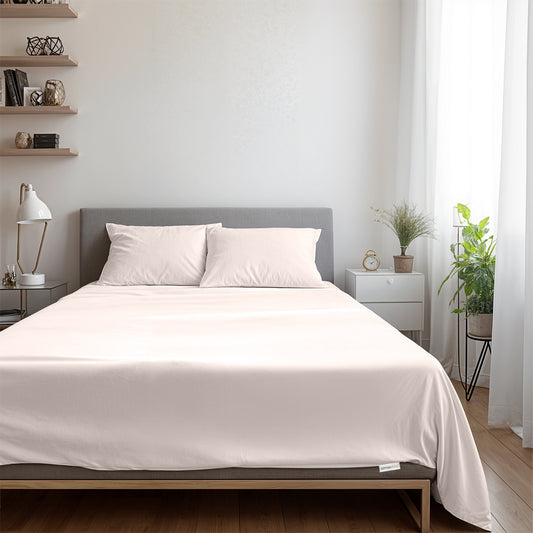 3 Piece Flat Sheet Set Super Soft Ivory Single Size 160x220 with 2 Pillow Case