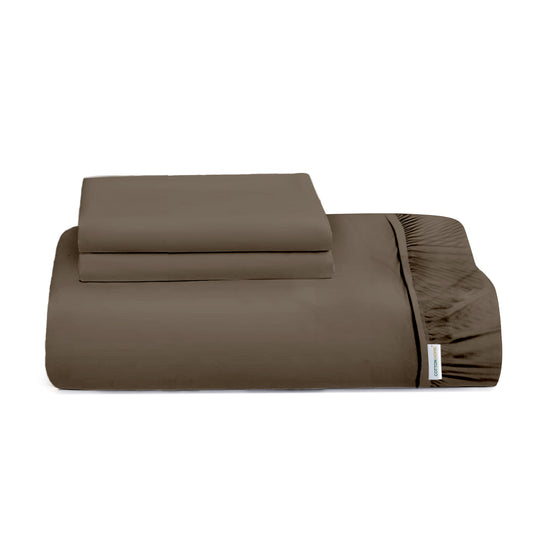 3 Piece Fitted Sheet Set Super Soft Khaki Single Size 90x200+20cm with 2 Pillow Case - Cotton Home
