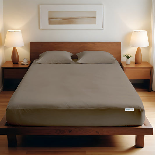 3 Piece Fitted Sheet Set Super Soft Khaki Twin Size 160x200+30cm with 2 Pillow Case - Cotton Home