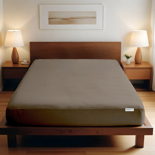 Super Soft Twin Size Fitted sheet 160x200+30 CM Khaki with Deep Pockets - Cotton Home