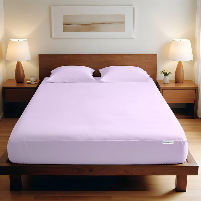 3 Piece Fitted Sheet Set Super Soft Light Purple Super King Size 200x200+30cm with 2 Pillow Case