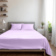 3 Piece Flat Sheet Set Super Soft Purple Single Size 160x220 with 2 Pillow Case