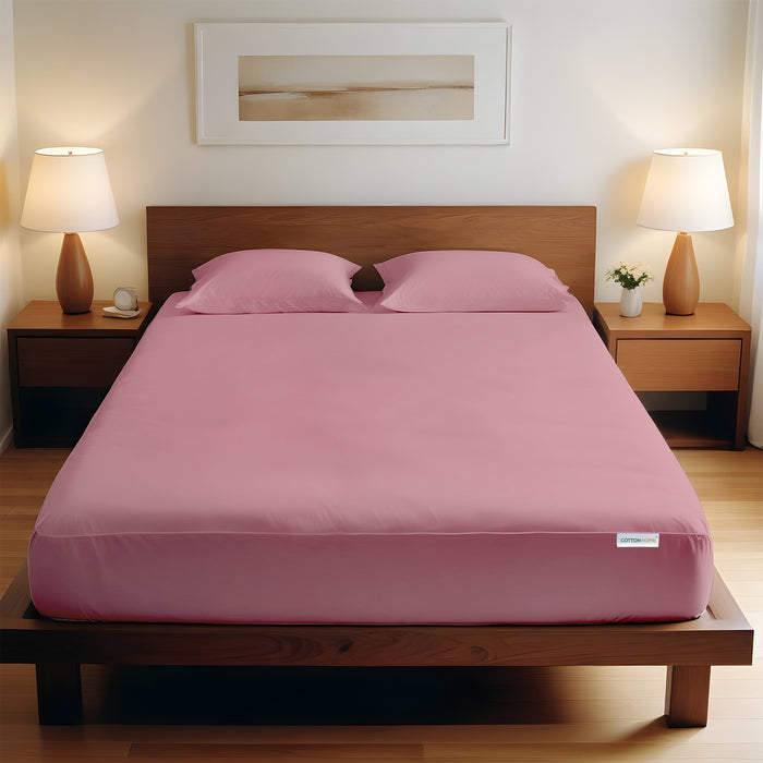 3 Piece Fitted Sheet Set Super Soft Mauve King Size 180x200+30cm with 2 Pillow Case