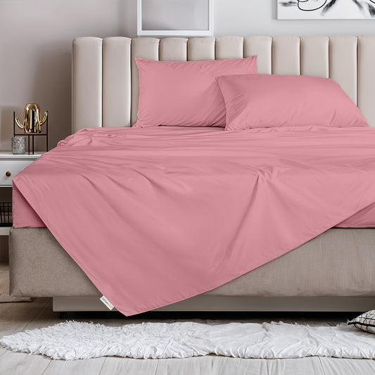 3 Piece Flat Sheet Set Super Soft Mauve Super King Size 240x260 with 2 Pillow Case