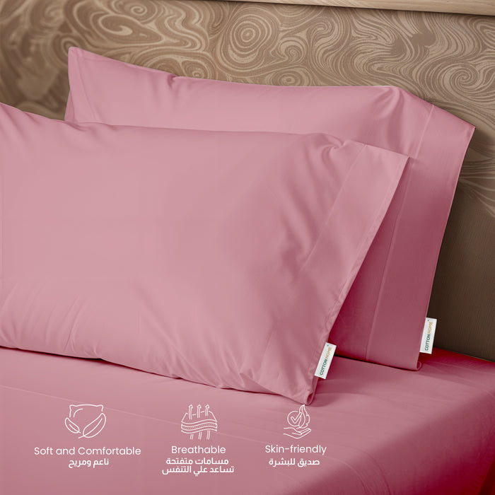 3 Piece Flat Sheet Set Super Soft Mauve Single Size 160x220 with 2 Pillow Case