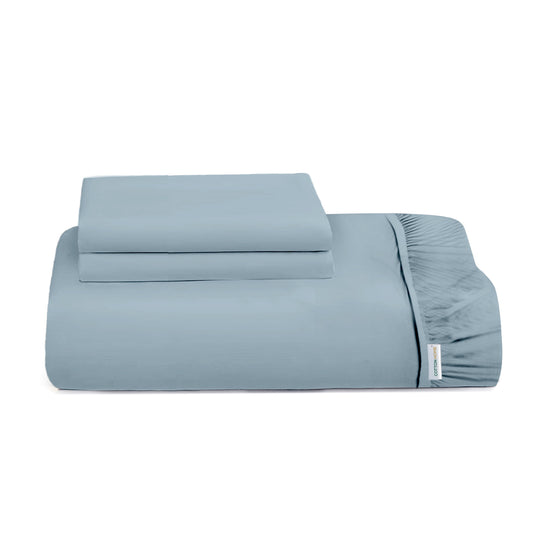 3 Piece Fitted Sheet Set Super Soft Metallic Blue King Size 180x200+30cm with 2 Pillow Case