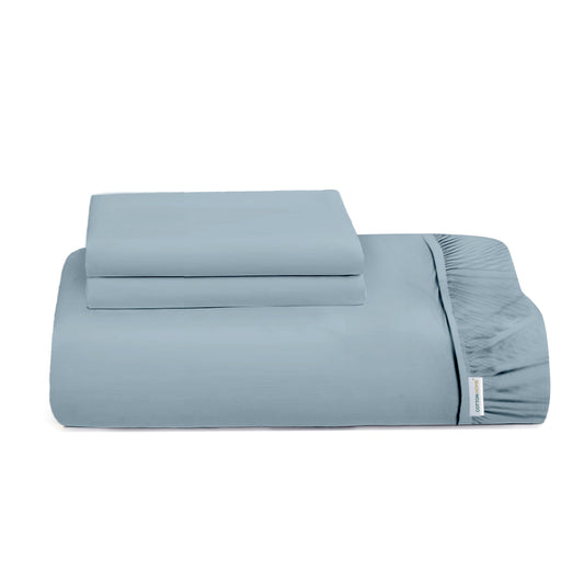 3 Piece Fitted Sheet Set Super Soft Metallic Blue Twin Size 160x200+30cm with 2 Pillow Case - Cotton Home
