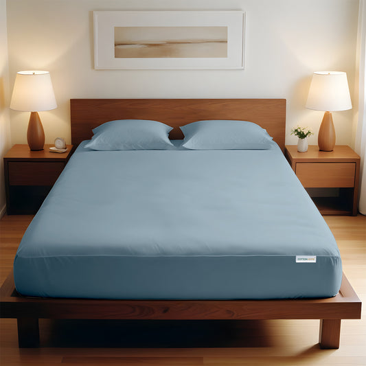 3 Piece Fitted Sheet Set Super Soft Metallic Blue Single Size 90x200+20cm with 2 Pillow Case