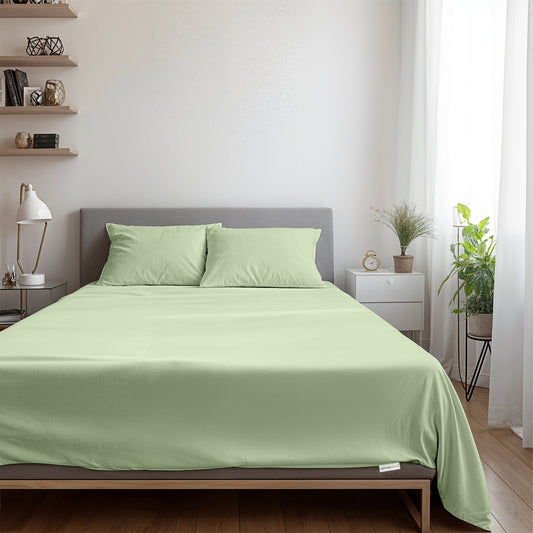 3 Piece Flat Sheet Set Super Soft Mint Green Single Size 160x220 with 2 Pillow Case