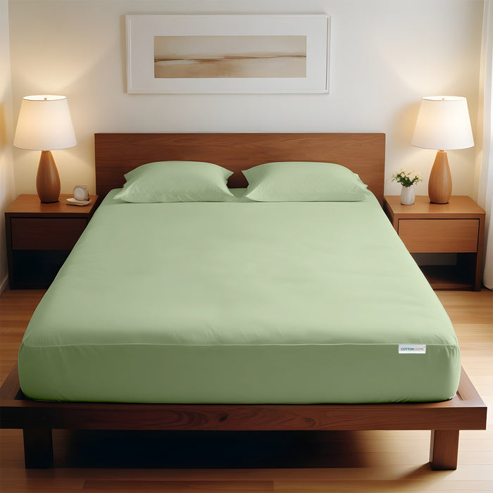 3 Piece Fitted Sheet Set Super Soft Mint Green Super King Size 200x200+30cm with 2 Pillow Case
