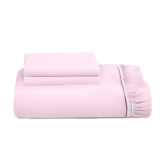 3 Piece Fitted Sheet Set Super Soft Pink Twin Size 160x200+30cm with 2 Pillow Case - Cotton Home