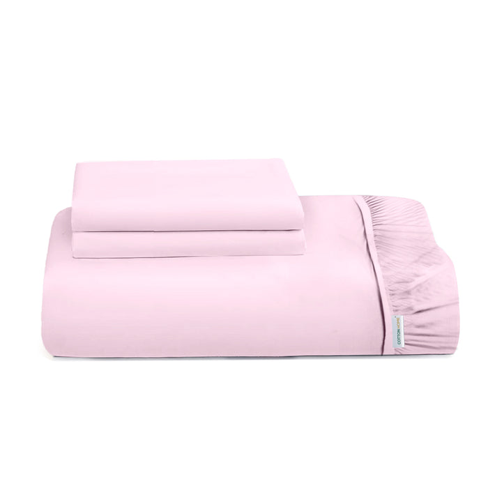 3 Piece Fitted Sheet Set Super Soft Pink Twin Size 160x200+30cm with 2 Pillow Case