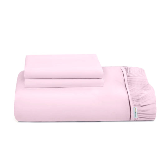 3 Piece Fitted Sheet Set Super Soft Pink Single Size 90x200+20cm with 2 Pillow Case