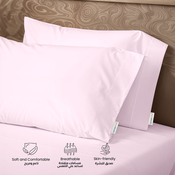 3 Piece Flat Sheet Set Super Soft Pink Single Size 160x220 with 2 Pillow Case