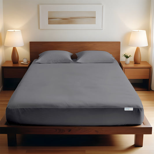 3 Piece Fitted Sheet Set Super Soft Silver Twin Size 160x200+30cm with 2 Pillow Case - Cotton Home