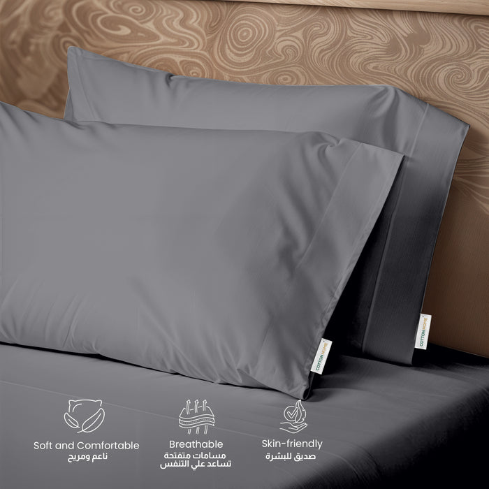 3 Piece Flat Sheet Set Super Soft Silver Queen Size 200x220 with 2 Pillow Case