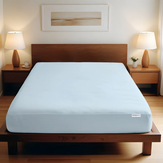 Super Soft Single Fitted Sheet 90x200+20 CM Sky Blue with Deep Pockets - Cotton Home