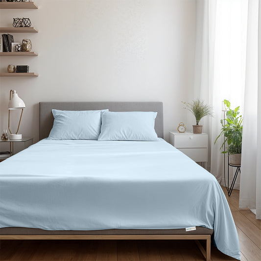 3 Piece Flat Sheet Set Super Soft Sky Blue Single Size 160x220 with 2 Pillow Case