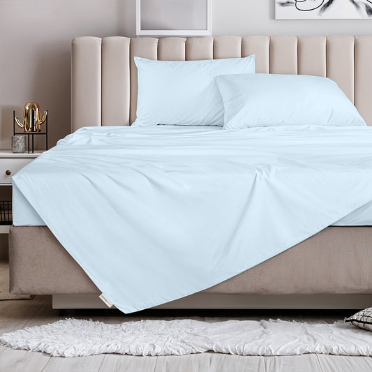 3 Piece Flat Sheet Set Super Soft Sky Blue Single Size 160x220 with 2 Pillow Case