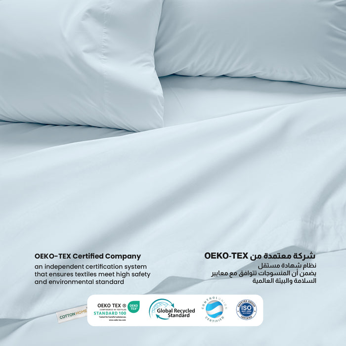 3 Piece Flat Sheet Set Super Soft Sky Blue Single Size 160x220 with 2 Pillow Case