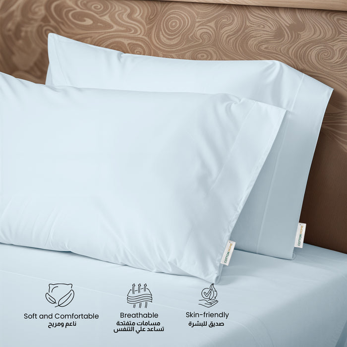 3 Piece Flat Sheet Set Super Soft Sky Blue Single Size 160x220 with 2 Pillow Case